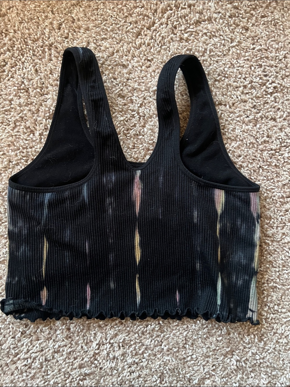 Spiritual Gangster Black Ribbed Crop Tank Top with Tie-Dye Stripes - Picture 5 of 8